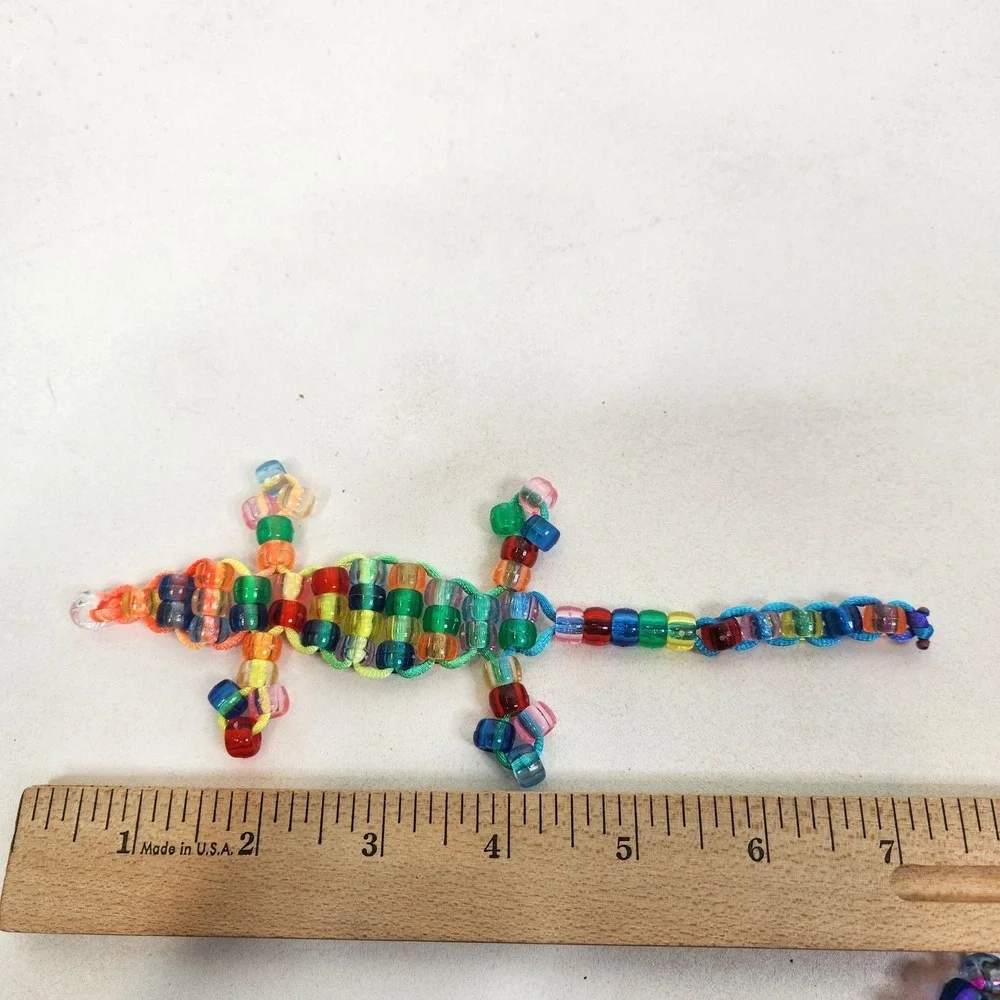 Handmade Pony Beaded Lizard Gecko Keychain Lot Of 5 Multi-Color Plastic Charms